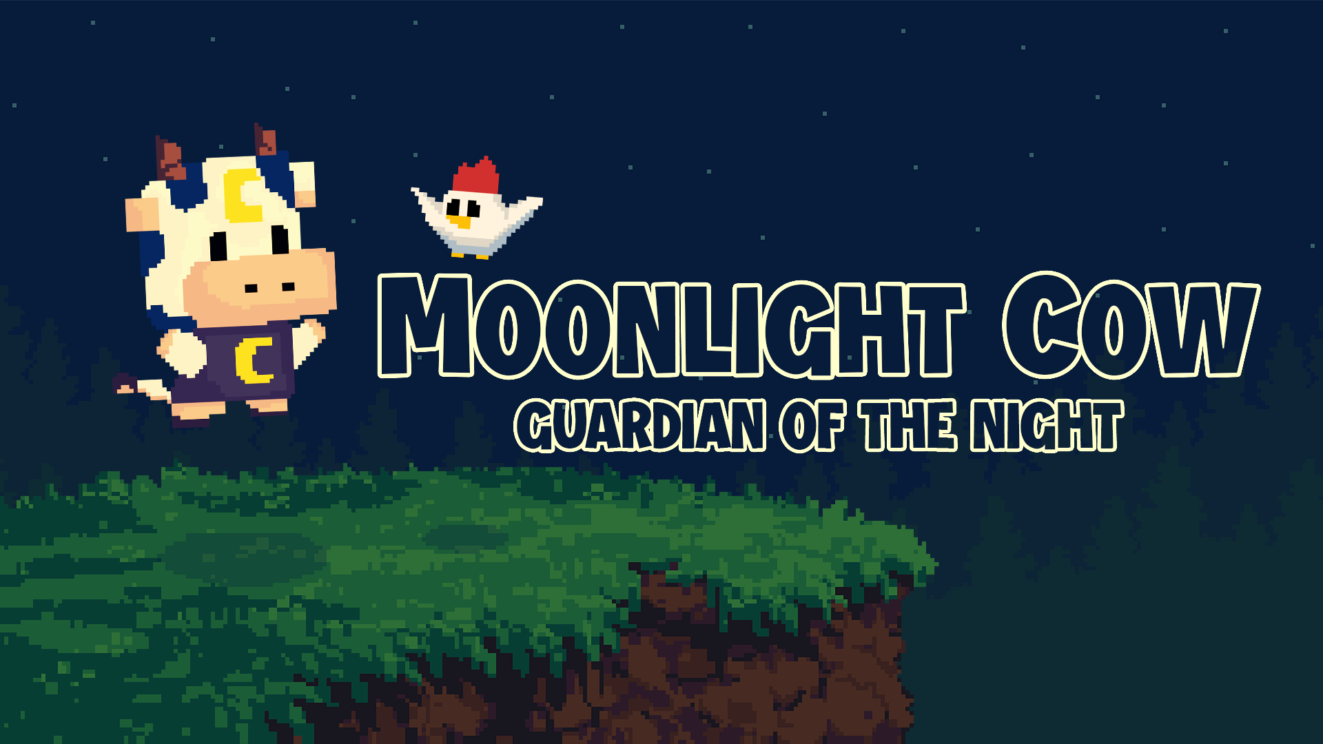 Luna and Pipkin beneath the title Moonlight Cow: Guardian of the Night
